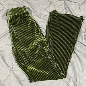Green Velvet Flared Pants
